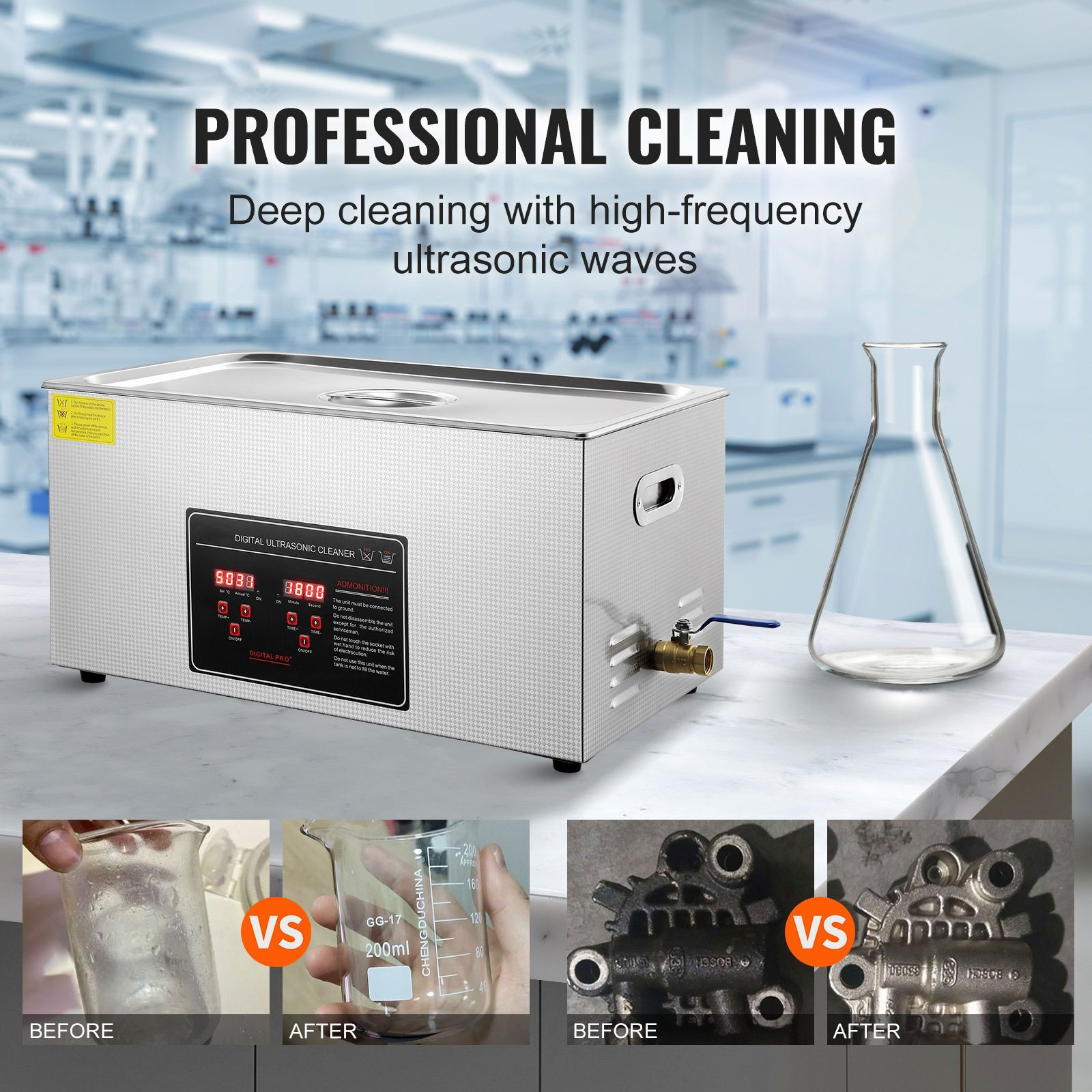 Relioworks 22L Ultrasonic Cleaner 480W – With Digital Timer and Heater, LED Display, 30-Min Timer for Jewelry & Dental Tools - Image 3