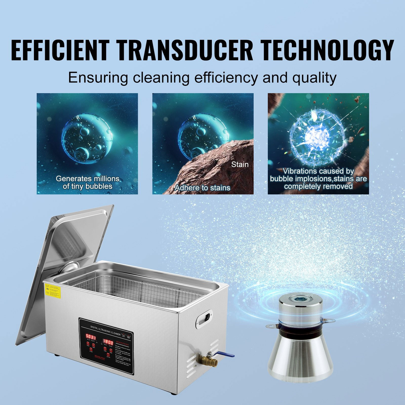 Relioworks 22L Ultrasonic Cleaner 480W – With Digital Timer and Heater, LED Display, 30-Min Timer for Jewelry & Dental Tools - Image 8