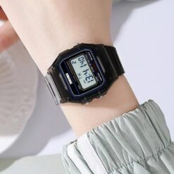 Alternative view of Men's Digital Watch - Rectangular LED Display, Rubber Strap, Multifunction with Alarm, Stopwatch, Water Resistant