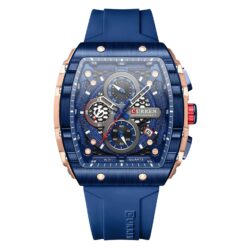 Men's Analog Watch - Silicone Strap, 47mm Rectangular Hardlex Crystal, Chronograph and Automatic Date