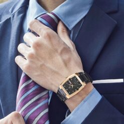 Alternative view of Men's Analog Watch - Stainless Steel Strap, Rectangular Hardlex Crystal, Calendar, Water Resistant