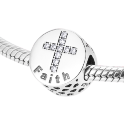 Alternative view of Crystal Cross Faith Round Charm 925 Sterling Silver