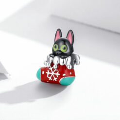 Alternative view of Christmas Stocking Cat Charm 925 Sterling Silver