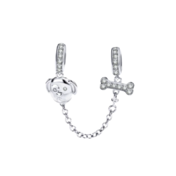 Alternative view of Dog & Bone Safety Chain Charm 925 Sterling Silver