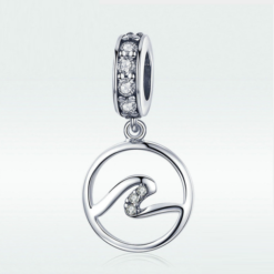 Alternative view of Ocean Wave Medallion Crystal Dangle Charm 925 Sterling Silver