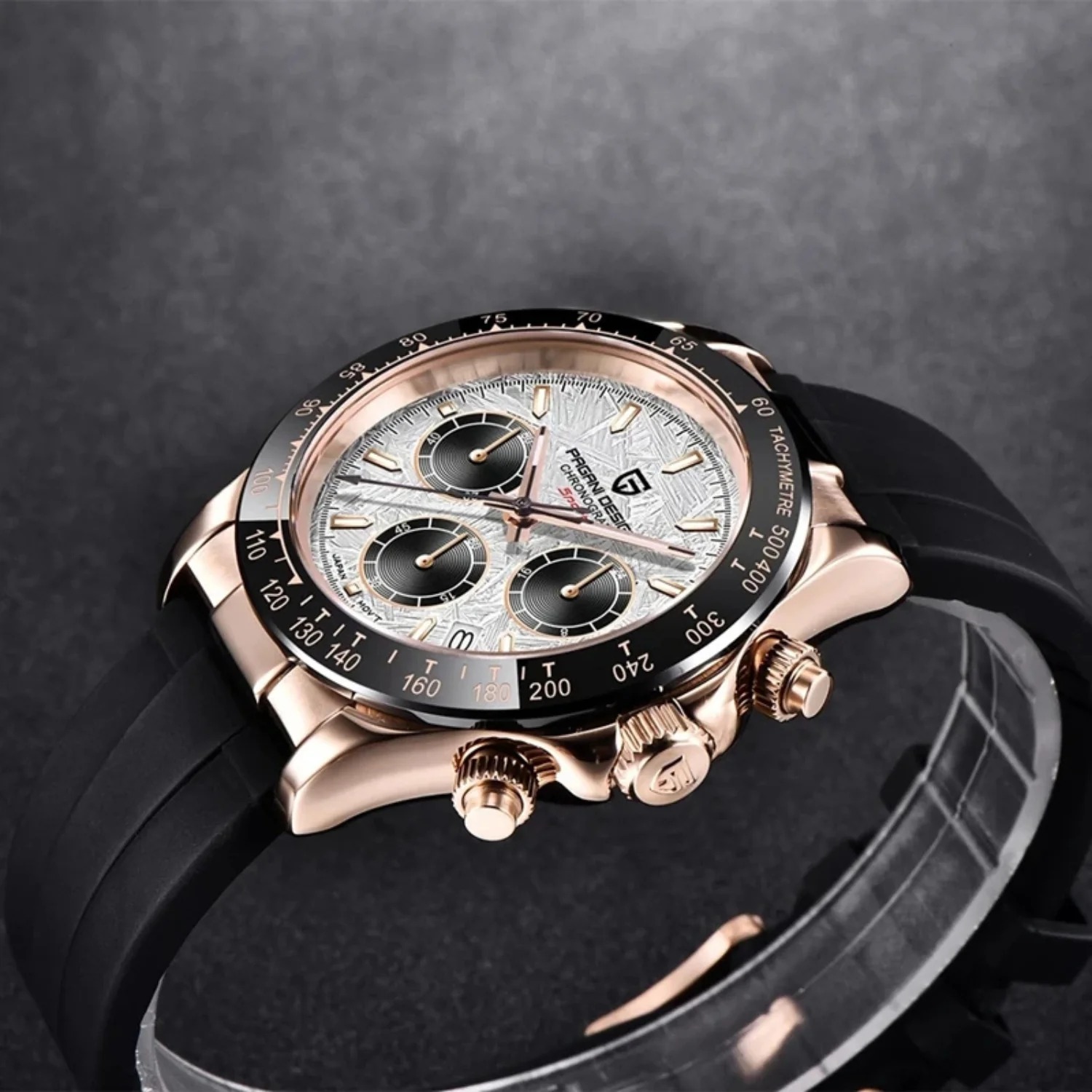 Men's Analog Watch - Rubber Strap, Rattrapante Chronograph, Luminous Hands, Water Resistant - Image 3