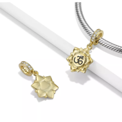 Alternative view of Crystallized OM Flower Mandala Charm Yellow 925 Sterling Silver