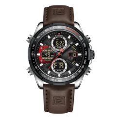 Anadigi Men's Watch - Leather Strap, LED Display, Luminous Hands, Water Resistant