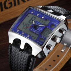 Alternative view of Men's Analog-Digital Watch - Rubber Strap, Rectangular, Stopwatch and Alarm