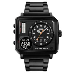 Anadigi Sport Men's Watch - 48mm Rectangular, Stainless Steel Strap, Glass Crystal, Water Resistant
