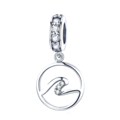 Ocean Wave Medallion Crystal Dangle Charm 925 Sterling Silver