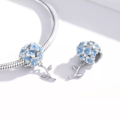 Alternative view of Enamel 3D Blue Hydrangea Flower Bouquet Charm 925 Sterling Silver