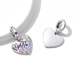 Alternative view of MOM Love Heart Dangle Charm 925 Sterling Silver