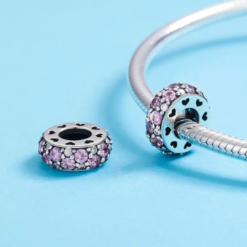 Alternative view of Pink Sparkle Spacer Charm 925 Sterling Silver