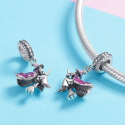 Alternative view of Magical Flying Witch on a Broomstick Charm 925 Sterling Silver
