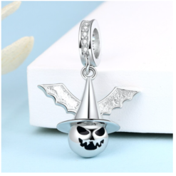 Alternative view of Eeps! Scary Witch Pumpkin Bat Charm 925 Sterling Silver