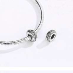 Alternative view of Engraved Lucky Feather Stopper Charm 925 Sterling Silver