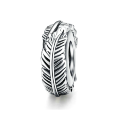 Engraved Lucky Feather Stopper Charm 925 Sterling Silver
