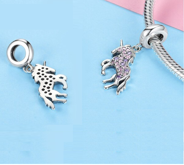 Mystical Unicorn Crystal Dangle Charm 925 Sterling Silver - Image 2