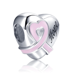 Hope Pink Heart Ribbon Charm 925 Sterling Silver