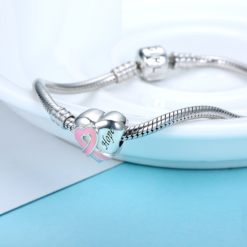 Alternative view of Hope Pink Heart Ribbon Charm 925 Sterling Silver