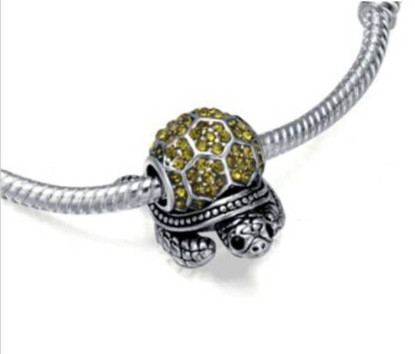 Green Rhinestone Turtle Bead Charm - Image 2