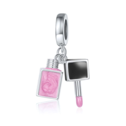 Pink Nail Polish Double Dangle Charm 925 Sterling Silver