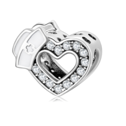 Nurse Halo Heart Charm 925 Sterling Silver
