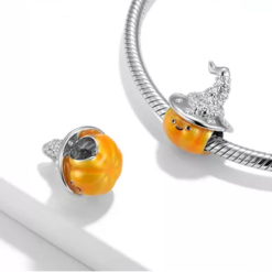 Alternative view of Orange Enamel Pumpkin Witch Charm 925 Sterling Silver