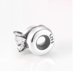 Alternative view of Crystal Engagement Ring & Wedding Band Charm 925 Sterling Silver