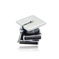 Congratulations! Graduation Cap & Books Charm 925 Sterling Silver