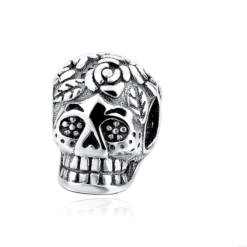 Flower Day of The Dead Skull Charm 925 Sterling Silver