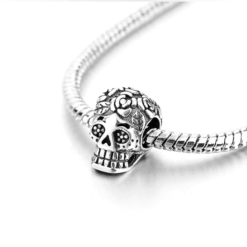 Alternative view of Flower Day of The Dead Skull Charm 925 Sterling Silver