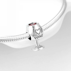 Alternative view of Cherry Red Cubic Zirconia Wine Glass Charm 925 Sterling Silver